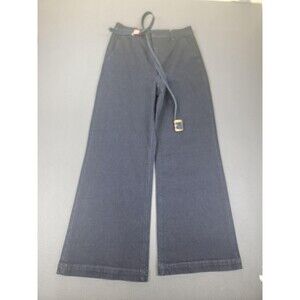 Ann Taylor Pants Womens 8 Blue Wide Leg Belted Trouser Stretch Denim High Rise‎